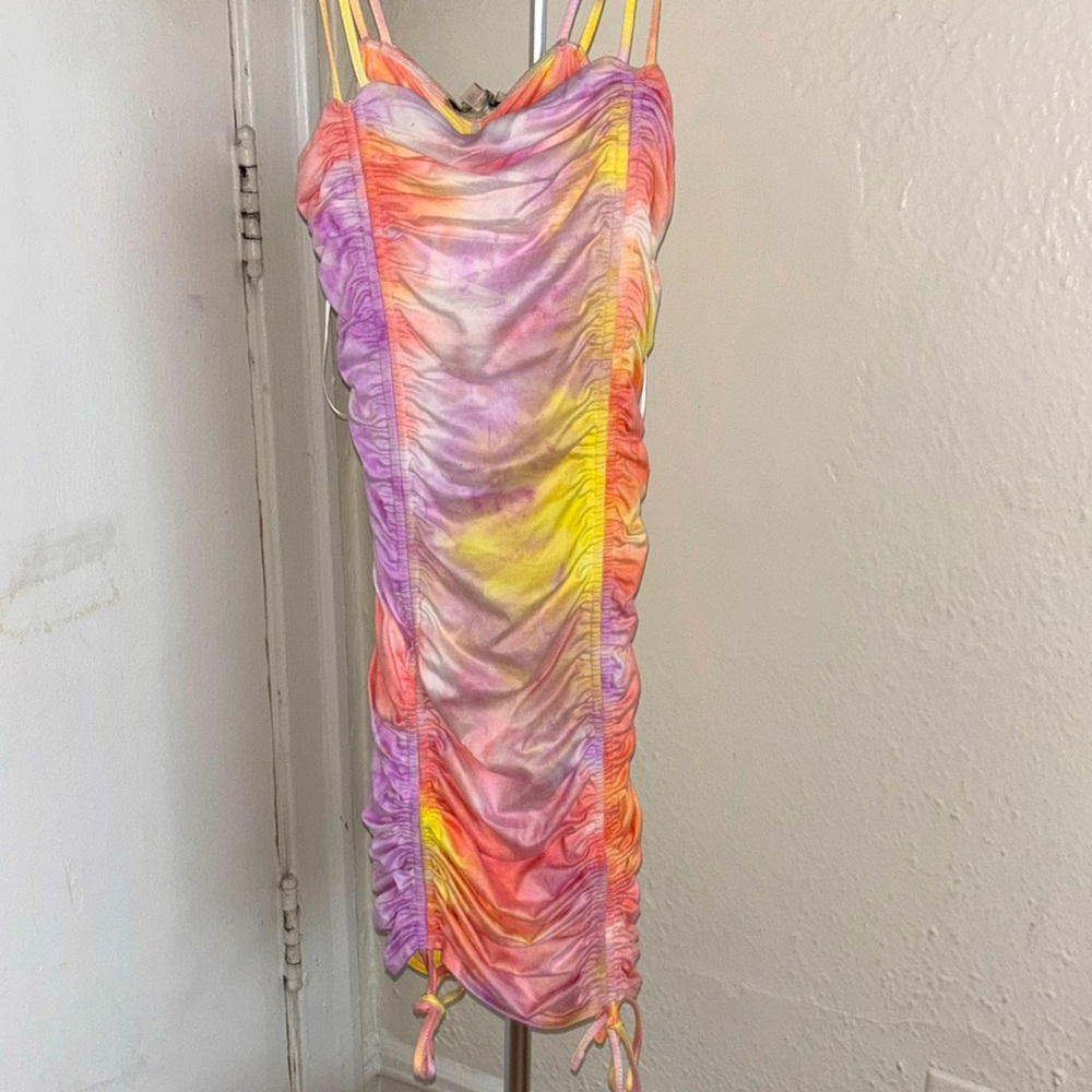Multicolor Ruched Spaghetti Strap Dress - Picture 2 of 6